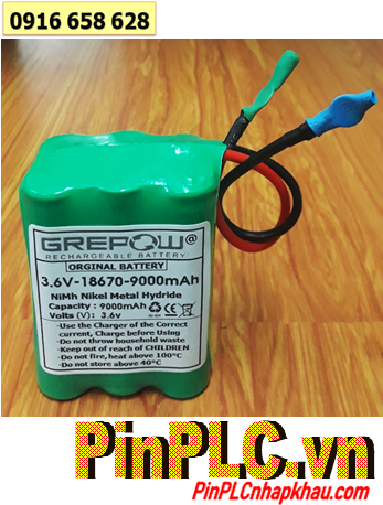 Pin sạc 3.6v-18670-9000mAh, Pin sạc NiMh 3.6v-18670-9000mAh, Pin sạc Grepow 3.6v-18670-9000mAh