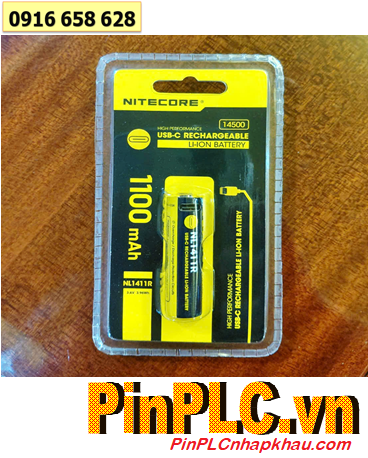 Nitecore NL1411R, Pin sạc 3.7v 14500 Li-ion Nitecore NL1411R (1100mAh, 3.96Wh /Thân có cổng sạc USB-Type C